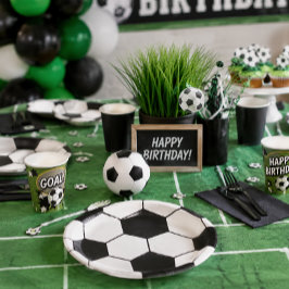Plato De Papel Pelota de Fútbol Negro y Blanco Patrón Geométrico