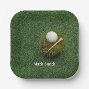 Plato De Papel Pelota de golf en césped verde para golfista