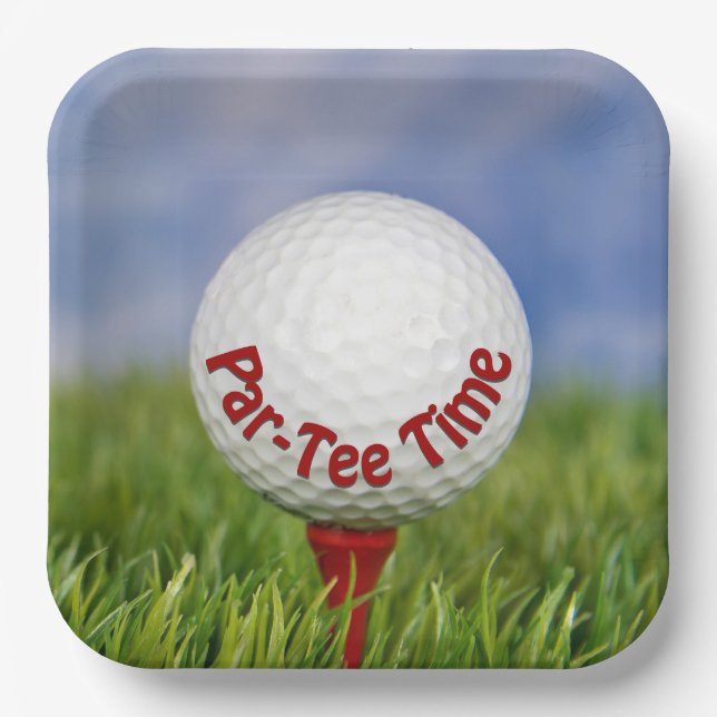 Plato De Papel Pelota de golf fiesta en Red Tee (Anverso)