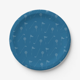 Plato De Papel Pelota de Golf GrisAzul/Patrón de Bandera