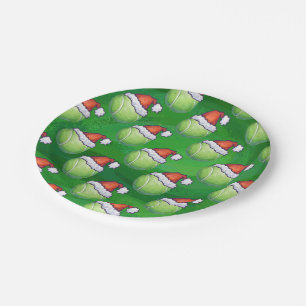 Plato De Papel Pelota de tenis verde en modelo del gorra de Santa