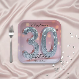 Plato De Papel Pelota disco esparkling rosa y plateado 30 cumplea