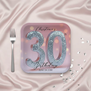 Plato De Papel Pelota disco esparkling rosa y plateado 30 cumplea