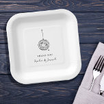 Plato De Papel Pelota minimalista de disco negro y blanco<br><div class="desc">Las placas de papel de boda o de ducha de novia,  de diseño elegante y en blanco y negro,  presentan un estilo moderno y minimalista,  con escritura a mano y texto clásico. En un ilustracion sutil hay una bola de discoteca de dibujos a mano retro.</div>