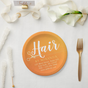Plato De Papel PelUquería Salón de Maquillaje Chic Tijeras Naranj