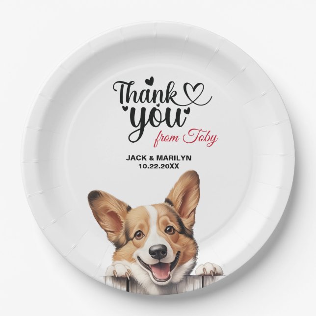 Plato De Papel Pembroke Welsh Corgi Boda Gracias (Anverso)