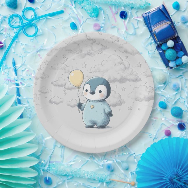 Plato De Papel Penguin Baby Shower (Fiesta)