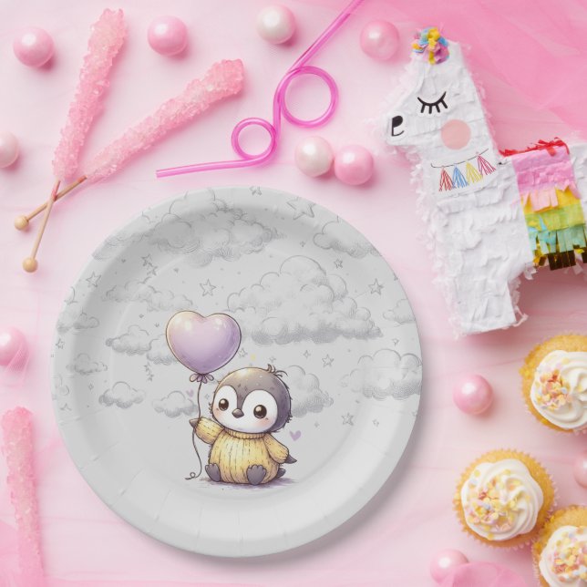 Plato De Papel Penguin Baby Shower (Fiesta)