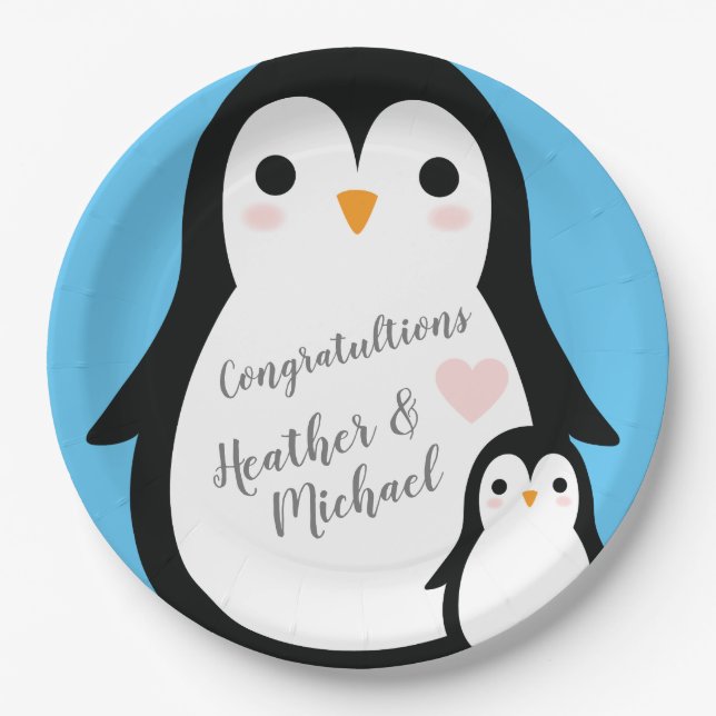 Plato De Papel Penguin Baby Shower (Anverso)