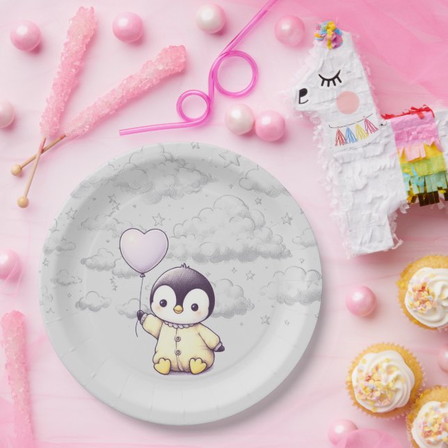 Plato De Papel Penguin Baby Shower (Fiesta)