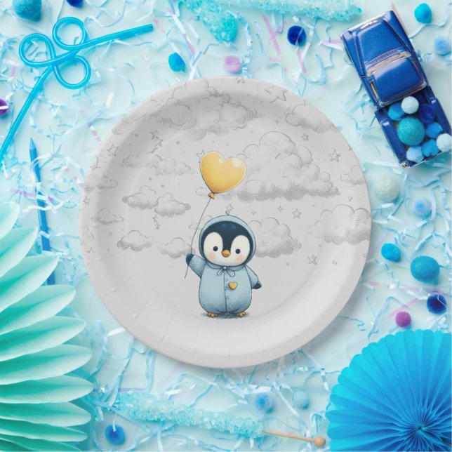 Plato De Papel Penguin Baby Shower (Fiesta)