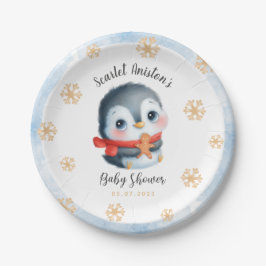 Plato De Papel Penguin Baby Shower, Navidades de clase
