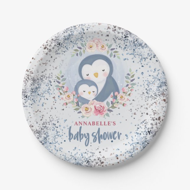 Plato De Papel Penguin Boy Baby Shower (Anverso)