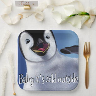 Plato De Papel Penguin de invierno