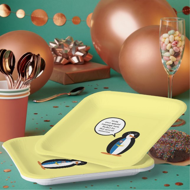Plato De Papel Pengüina parlante azoriana personalizada  (Multi)