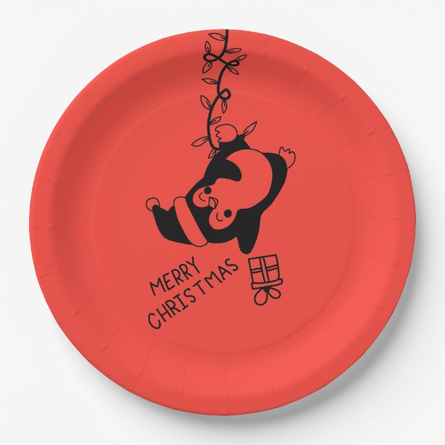 Plato De Papel Penguine distributing christmas gifts (Anverso)