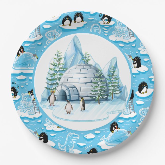 Plato De Papel Penguins At Play Paper Plate (Anverso)