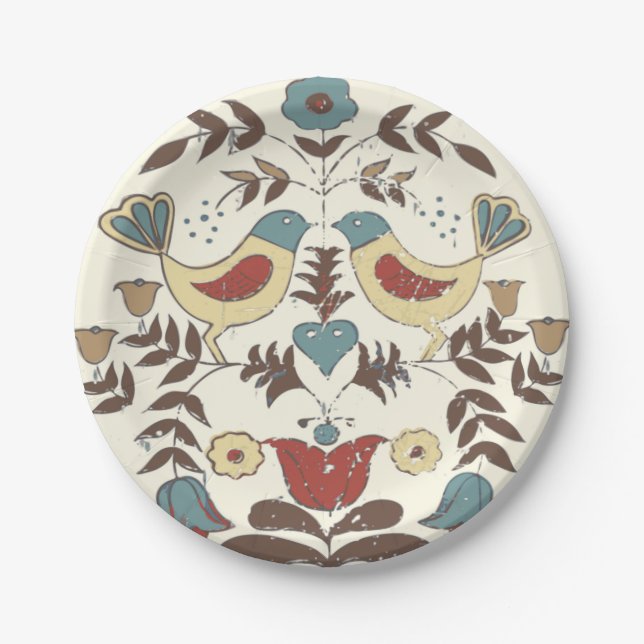 Plato De Papel Pennsylvania Dutch Amish Hex Rótulo Bird Americana (Anverso)