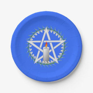 Plato De Papel Pentagrama de imbolc blanco con gotas de nieve