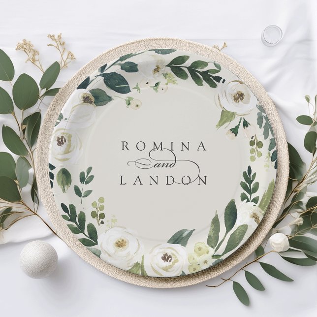 Plato De Papel Peonía blanca | Boda de guirnaldas florales person (Subido por el creador)