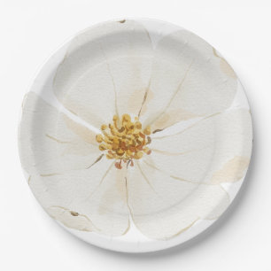 Plato De Papel Peonía Blanca Ilustrada a Mano