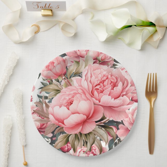 Plato De Papel Peonía Rosa  (Boda)