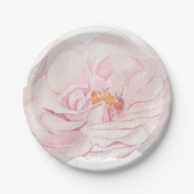 Plato De Papel Peonía Rosa Ilustrada a Mano (Anverso)