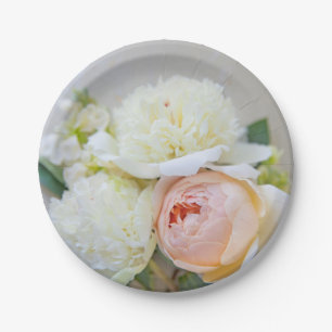 Plato De Papel peonías blancas con rosa de color albaricoque