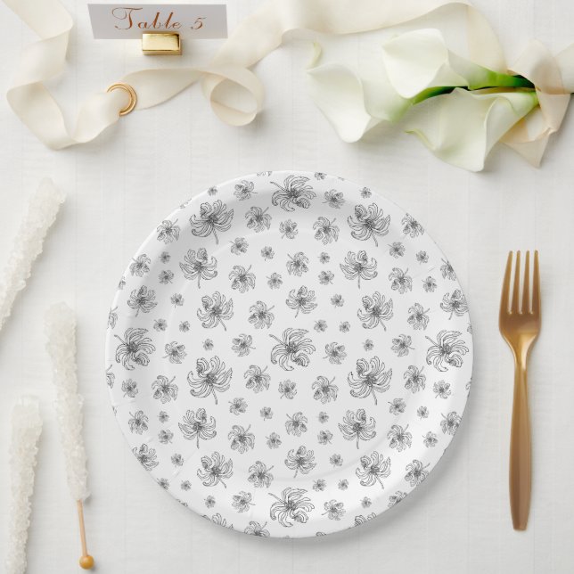 Plato De Papel peonías gráficas. (Boda)