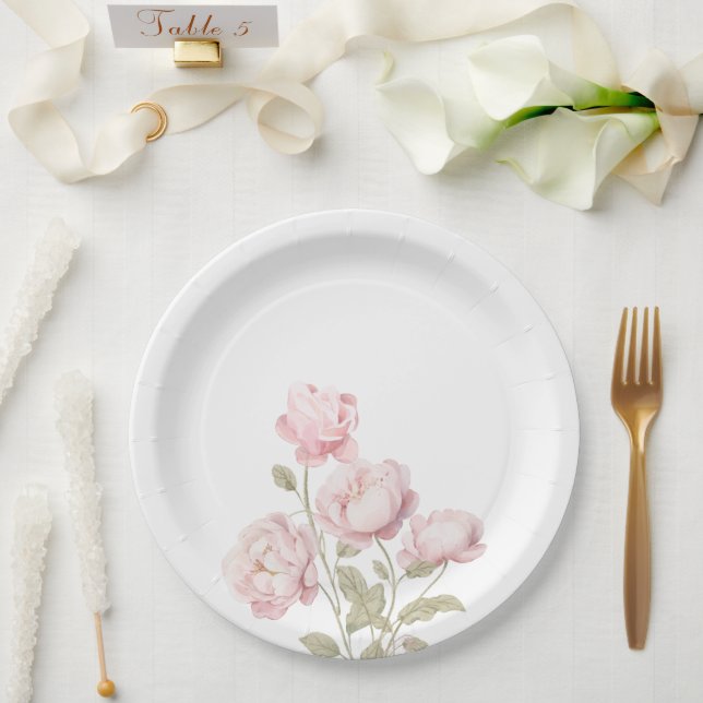 Plato De Papel peonías rosadas (Boda)