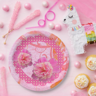 Plato De Papel Peonías Rosadas 