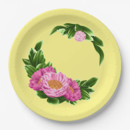 Plato de papel Peonías rosadas