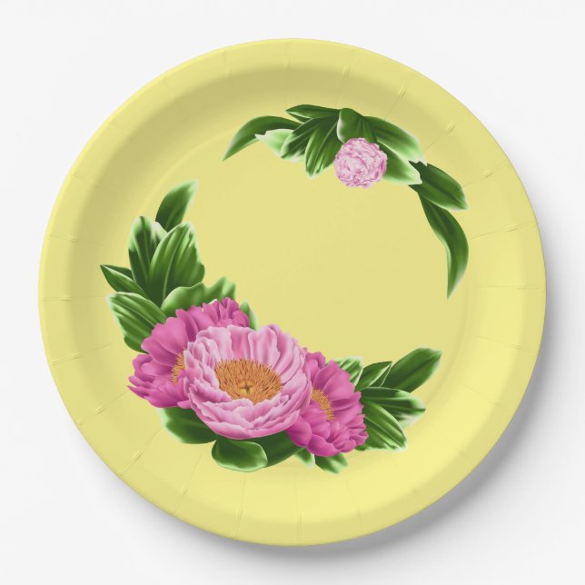 Plato de papel Peonías rosadas (Anverso)