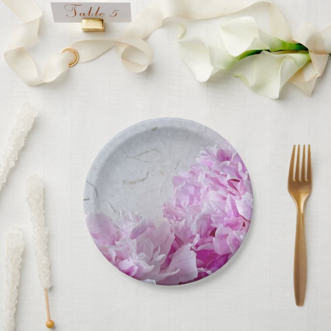 Plato De Papel peonías rosadas con espacio para texto (Boda)