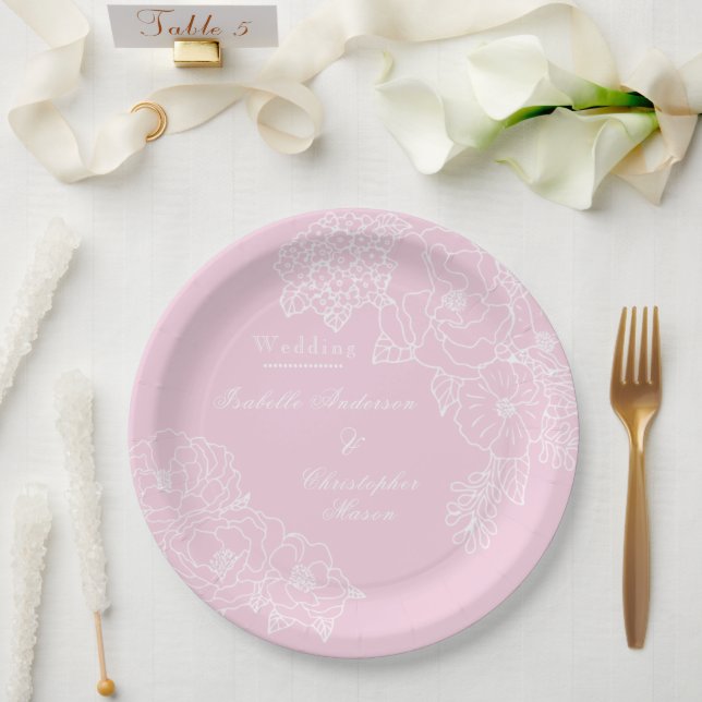 Plato De Papel Peonías rosadas para bodas románticas (Boda)