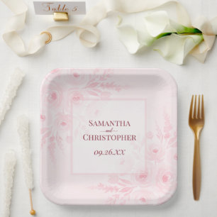 Plato De Papel Peonías rosadas rústicas boda boho elegante