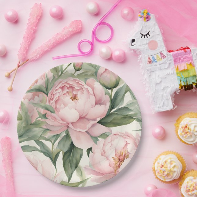 Plato De Papel Peonías térmicas de verano  (Fiesta)
