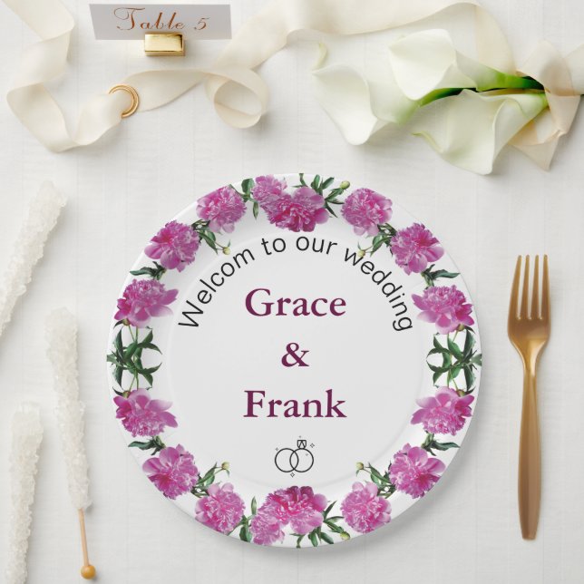 Plato De Papel Peonies. (Boda)