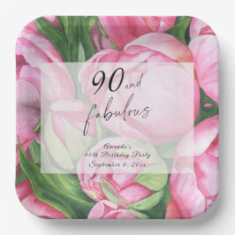 Plato De Papel Peonies flowers 90th Birthday Party 