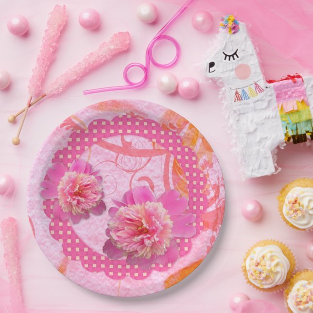 Plato De Papel Peonies rosados (Fiesta)