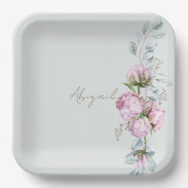 Plato De Papel Peonies rosados ducha de novia de sabio ligero