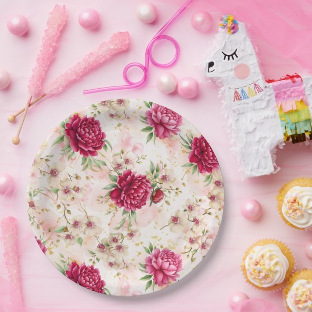 Plato De Papel Peony & Orchid Garden Floral Glam Wedding  (Fiesta)