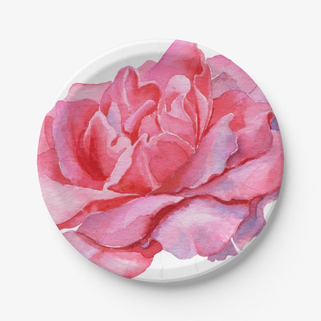 Plato De Papel Peony Rosa Ilustrado A Mano (Anverso)