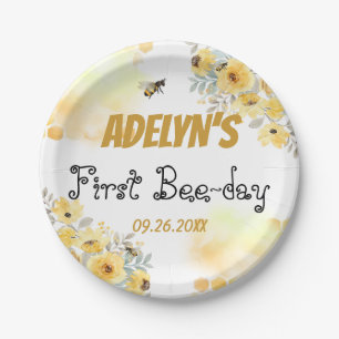 Plato De Papel Pequeña Abeja de acuarela floral de miel