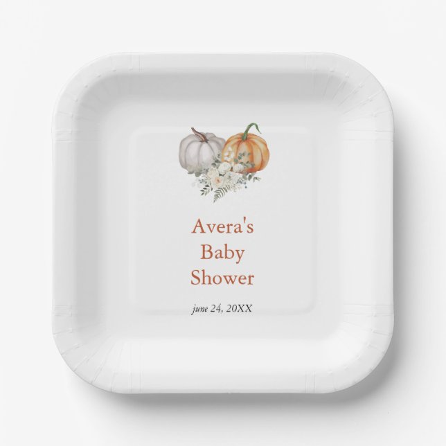Plato De Papel Pequeña Baby Shower de calabaza (Anverso)