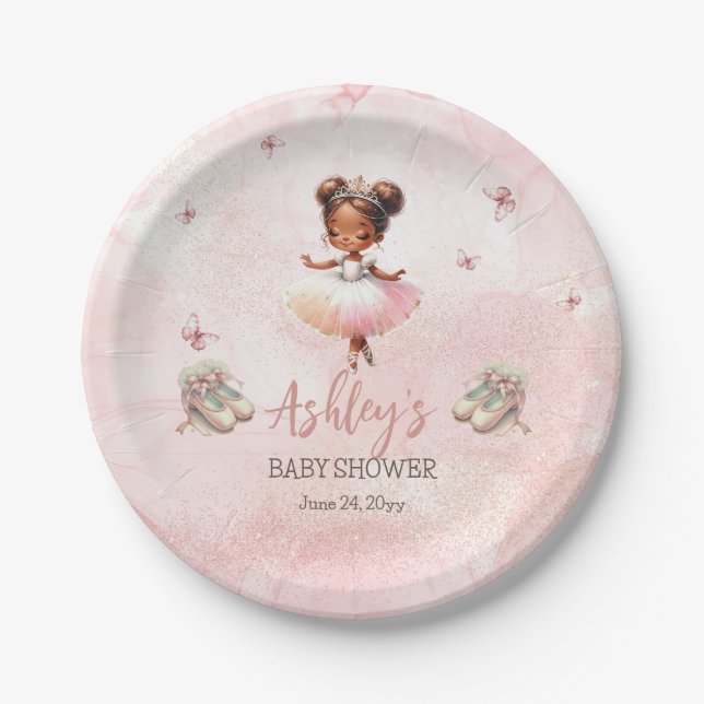 Plato De Papel Pequeña balerina rosada tutu Chica Baby Shower (Anverso)