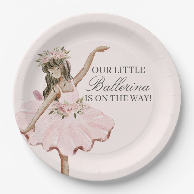 Plato De Papel Pequeña Ballerina Rosa Placa Decoración Fiesta Bal (Anverso)