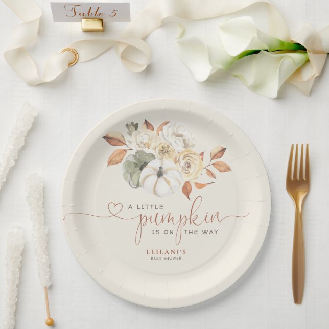 Plato De Papel Pequeña calabaza acuarela Floral Baby Shower (Boda)