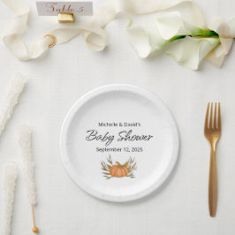 Plato De Papel Pequeña Calabaza Autumn Sexo Neutral Baby Shower