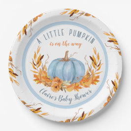 Plato De Papel Pequeña Calabaza Azul Casta Niño Baby Shower
